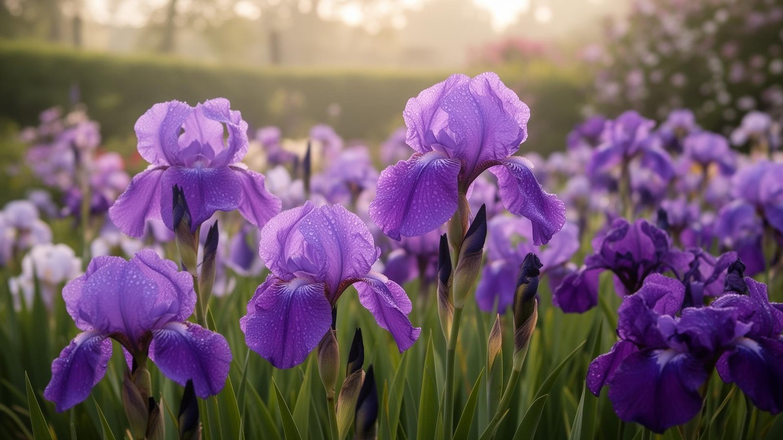 Iris violets dans un jardin français